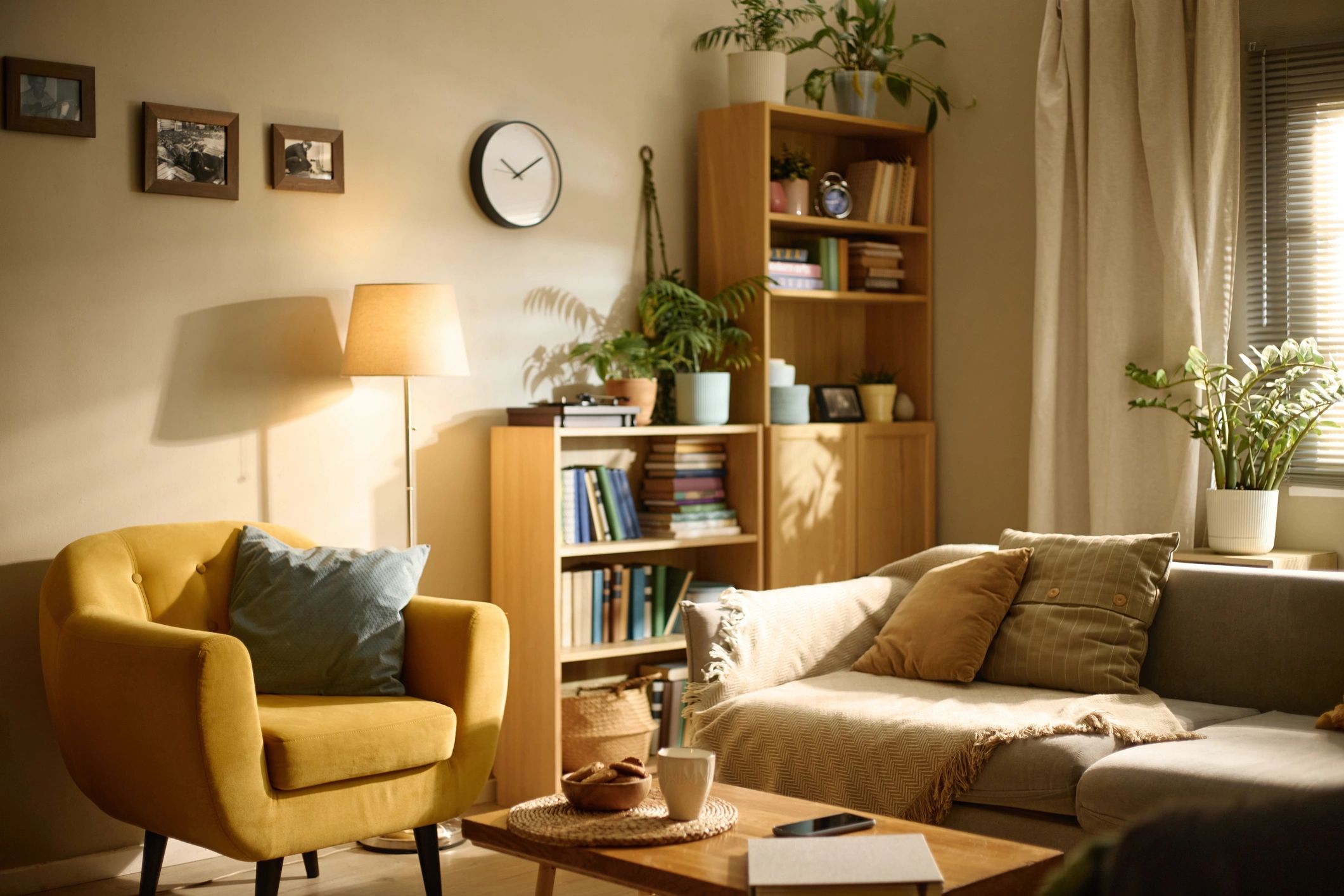 Warm, welcoming counselling room with soft furnishings