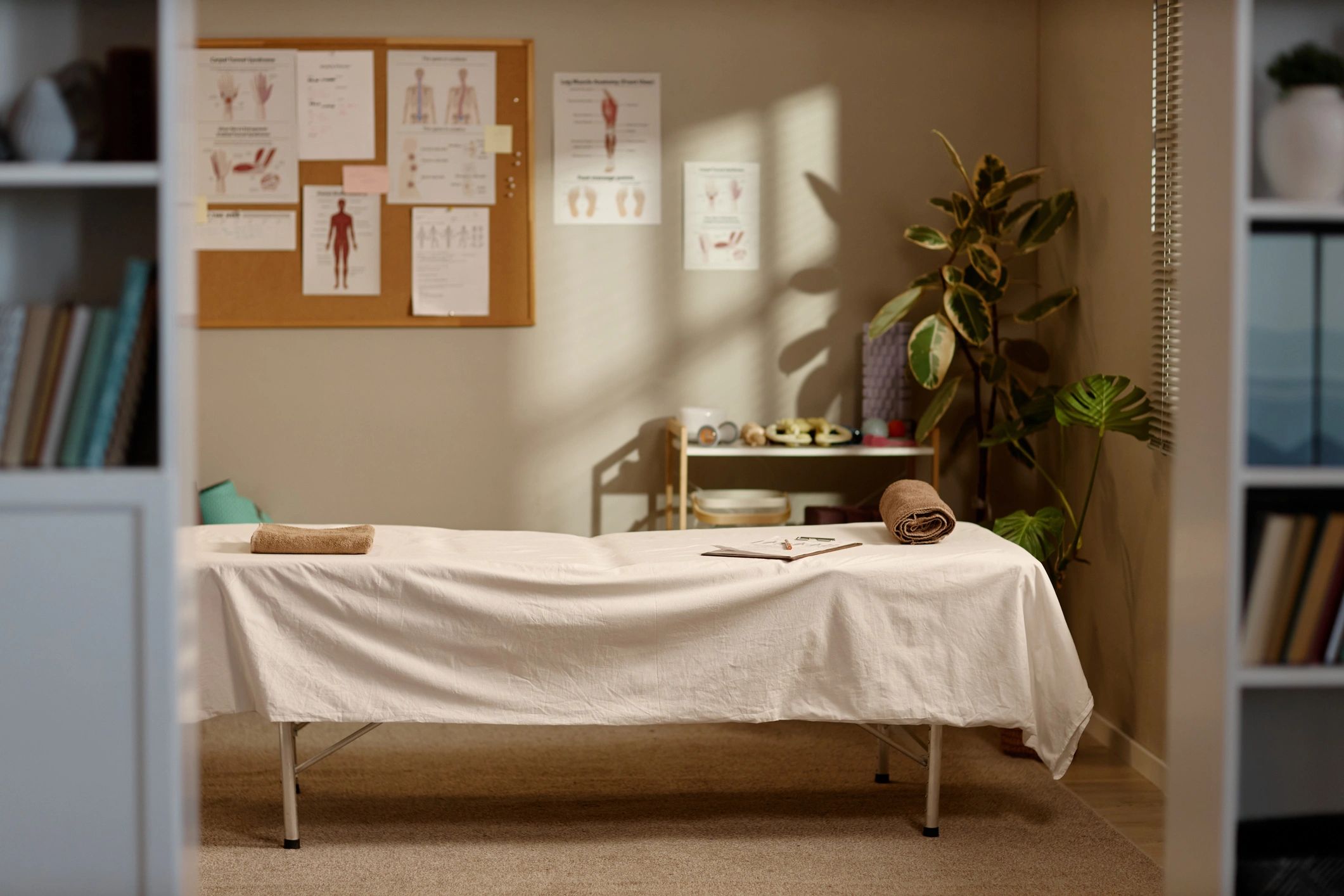 Quiet therapy room prepared for a counselling session